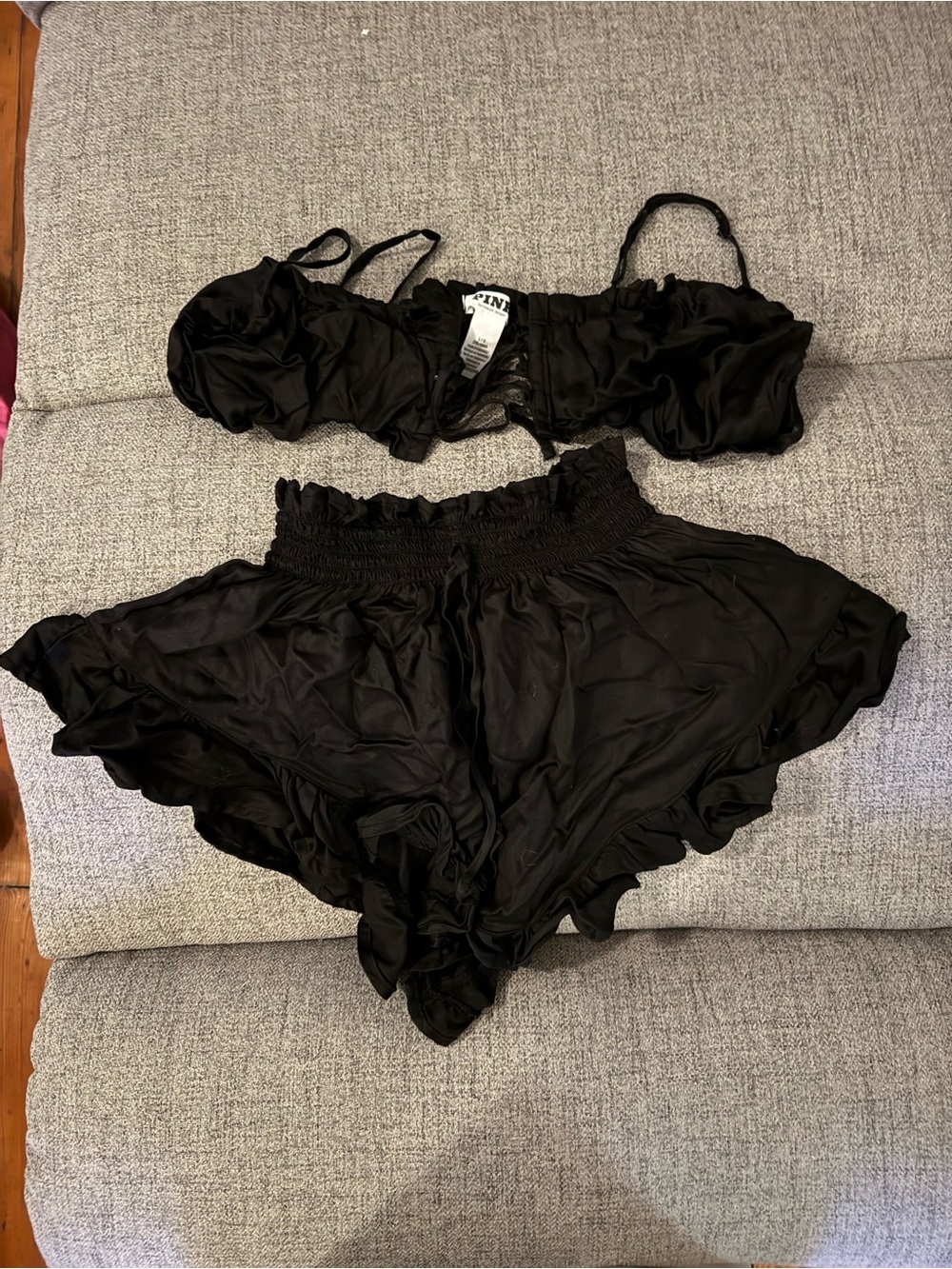 Black Two-Piece Satin Sleep Set - Women's Intimates Pink - Picture 2 of 4